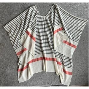 Mer Sea Shawl Wrap Sweater Striped Oversized Open Boho Beach White Gray